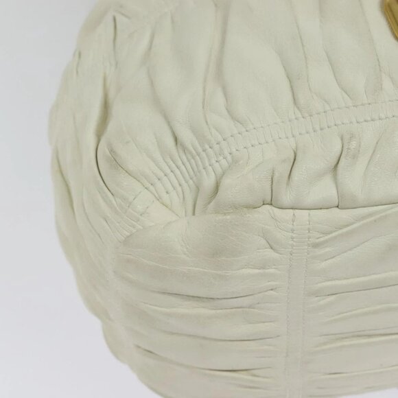 PRADA Hand Bag Leather 2way White Gold Auth gh676 - Picture 5 of 16